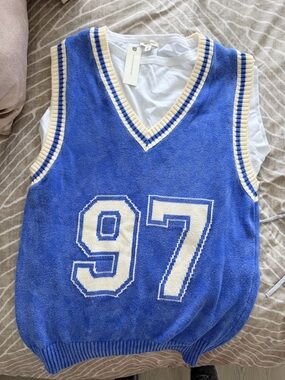 Pilcro Blue and Cream V-Neck Knit Vest